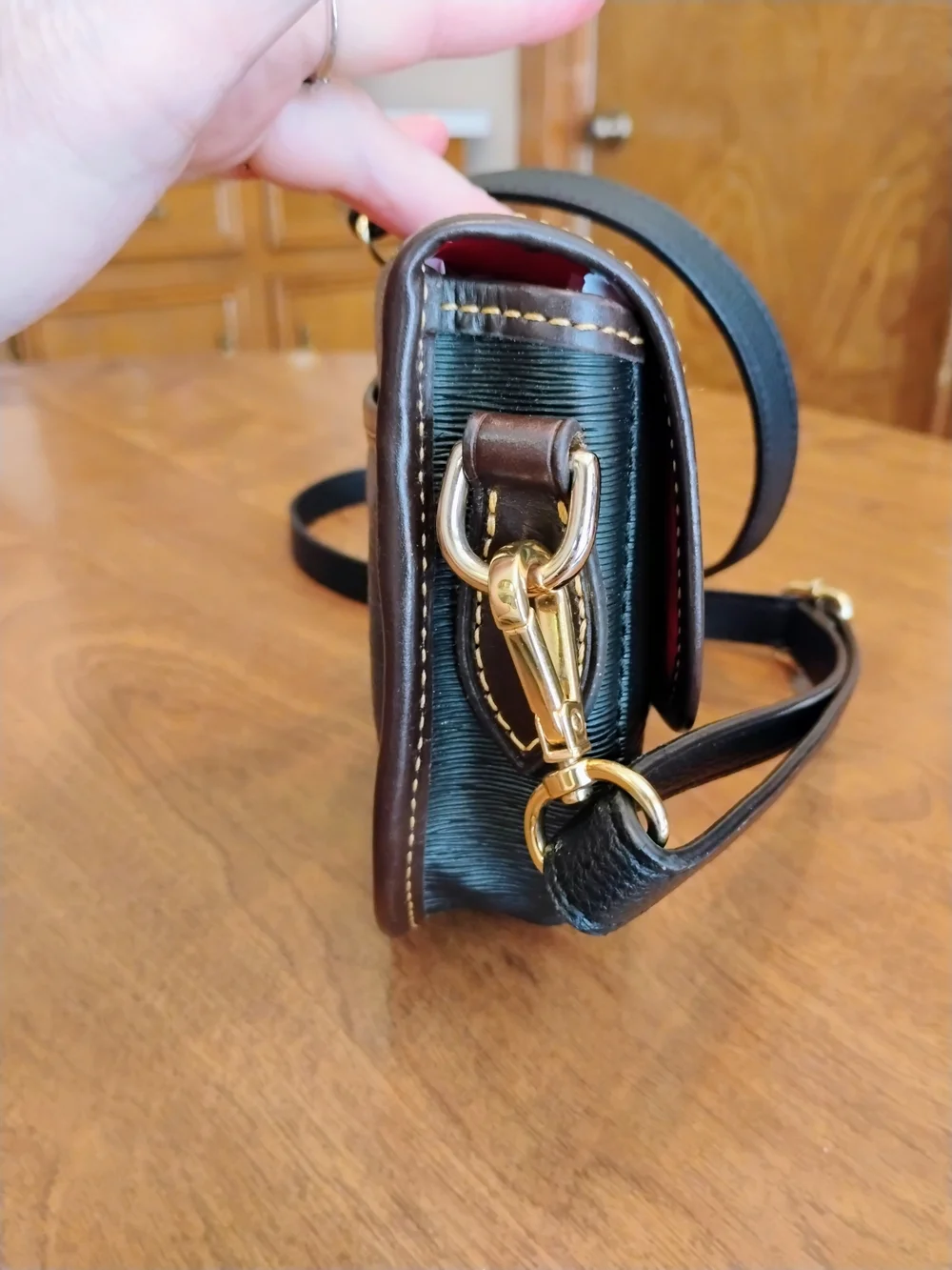 Dooney & Bourke Wave Fine Grain Coated Canvas Flap Saddle Bag Crossbody Purse